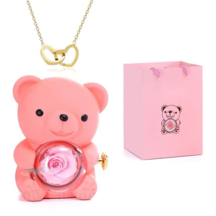 Pack Ours Rose Eternelle avec Collier