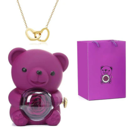 Pack Ours Rose Eternelle avec Collier