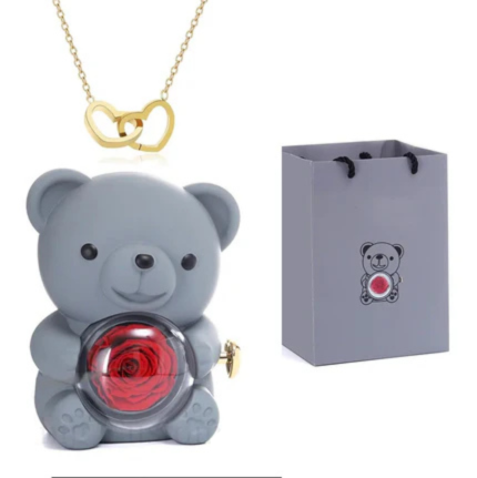 Pack Ours Rose Eternelle avec Collier